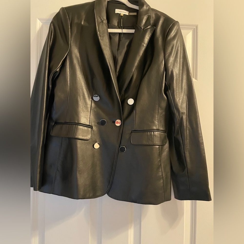 Calvin Klein Faux Leather Double Breasted Blazer